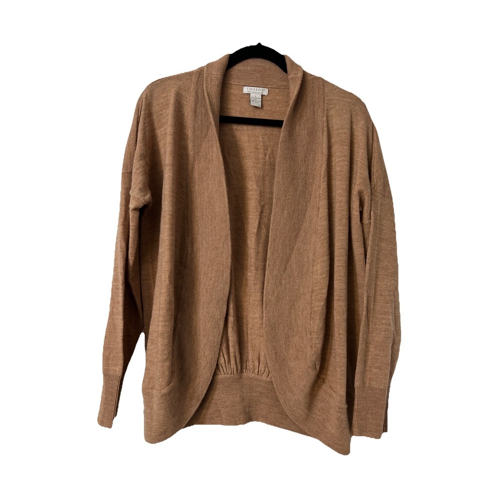 Tweeds Italian‎ Merino Wool Knit Open Cardigan  Sz Large Beige Tan
